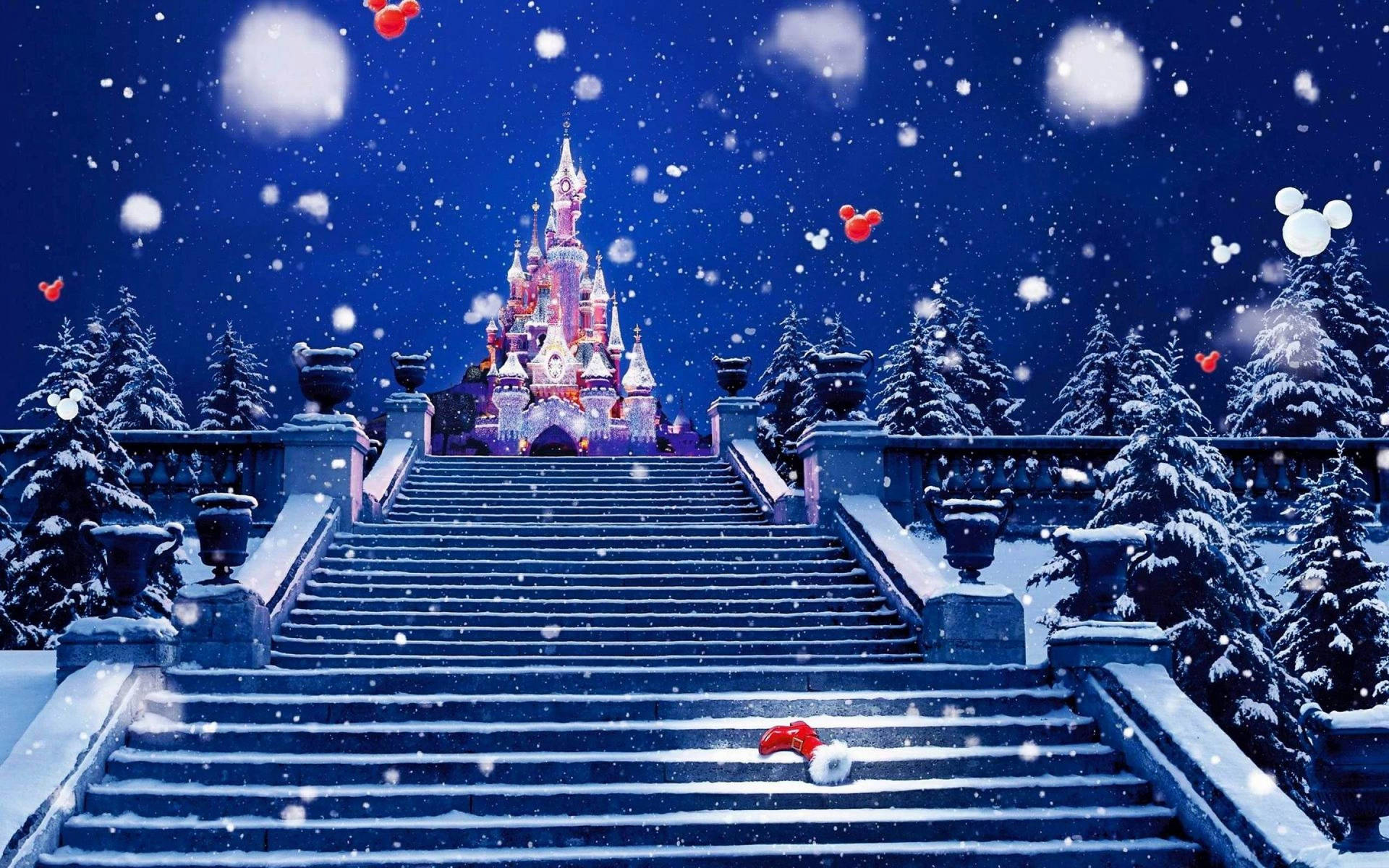 Christmas Festive Disney Castle Digital Illustration Wallpaper