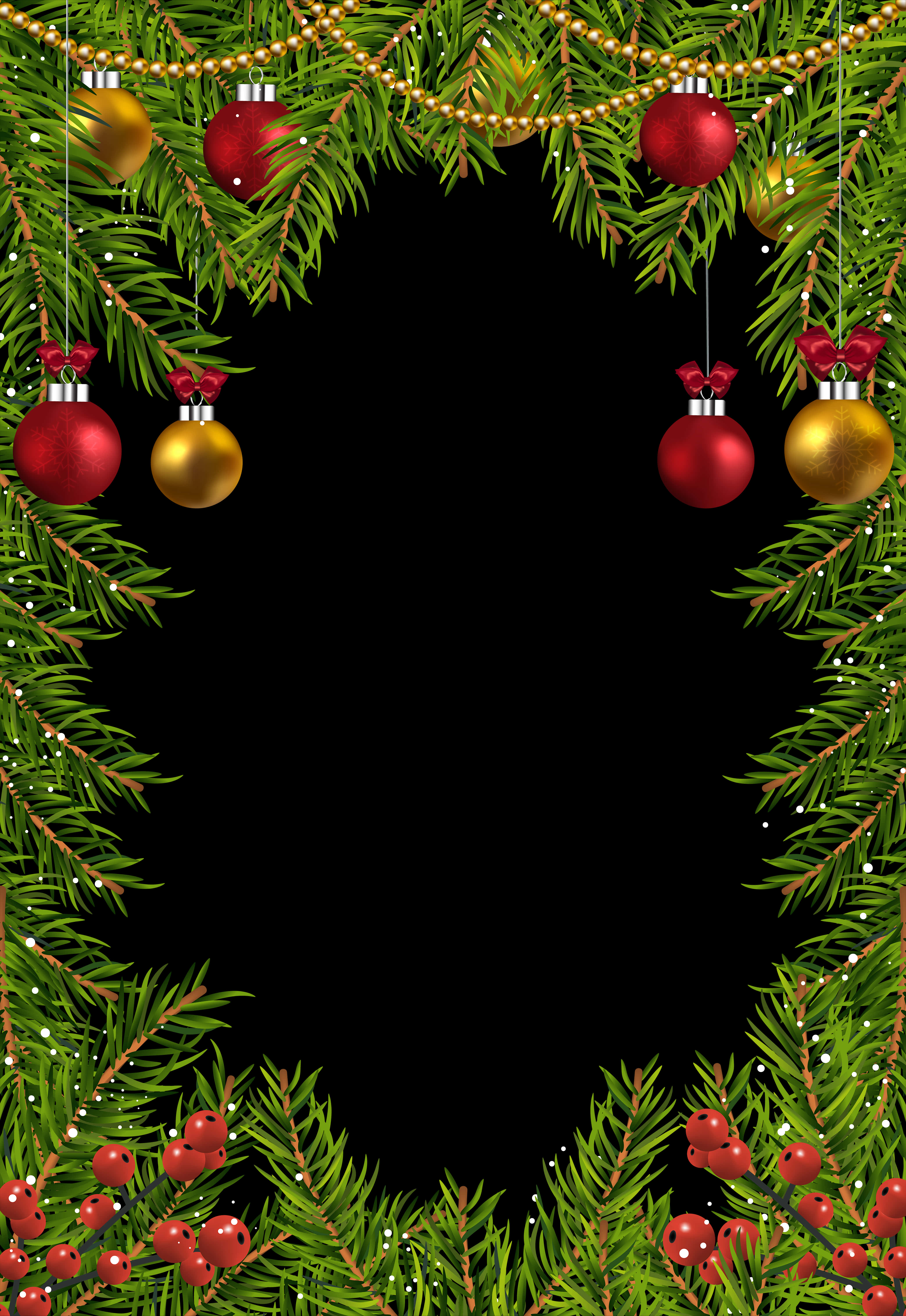 Christmas Fir Tree Ornaments Border Design PNG