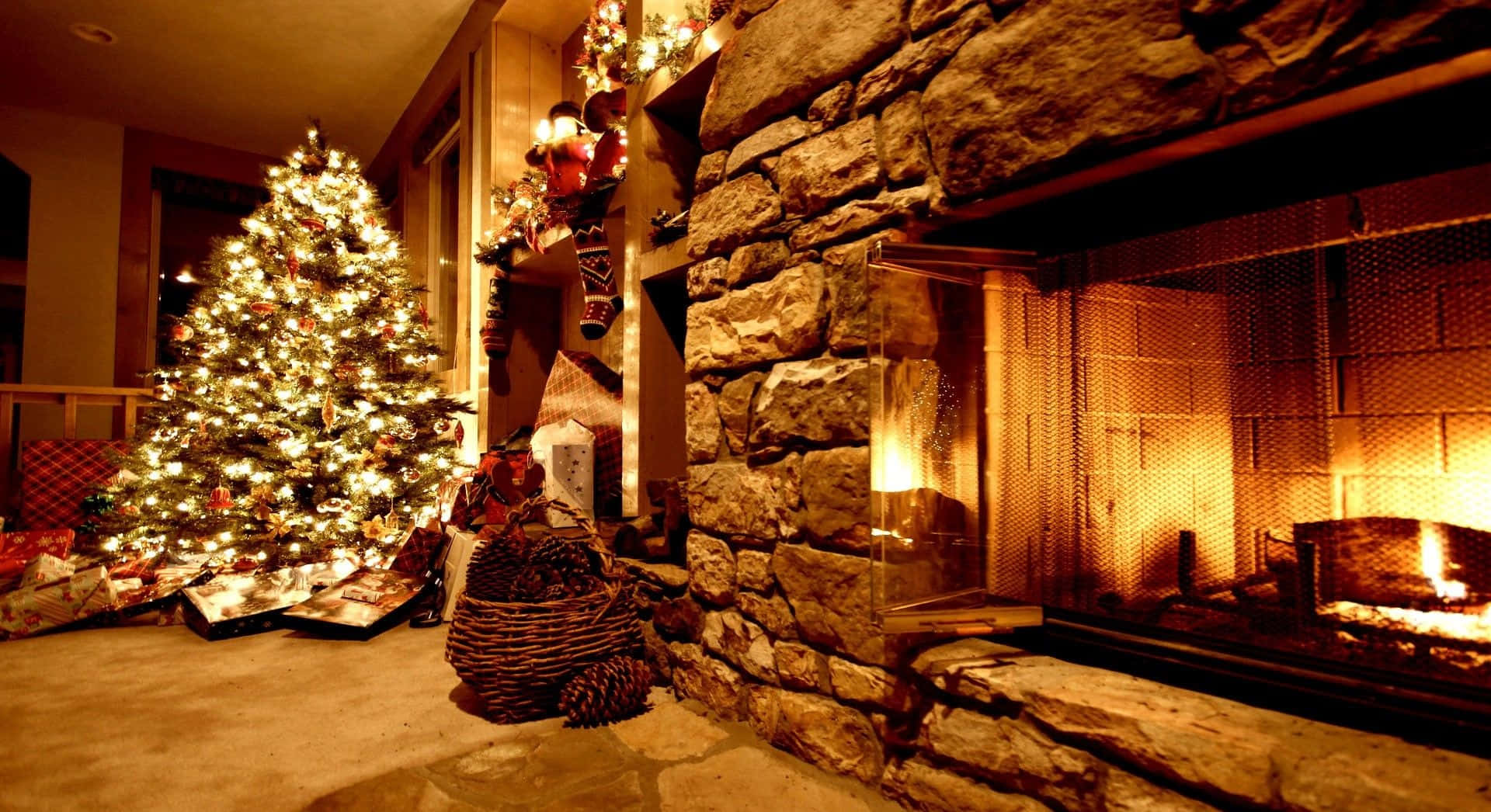 Christmas Concrete Stone Fireplace Background