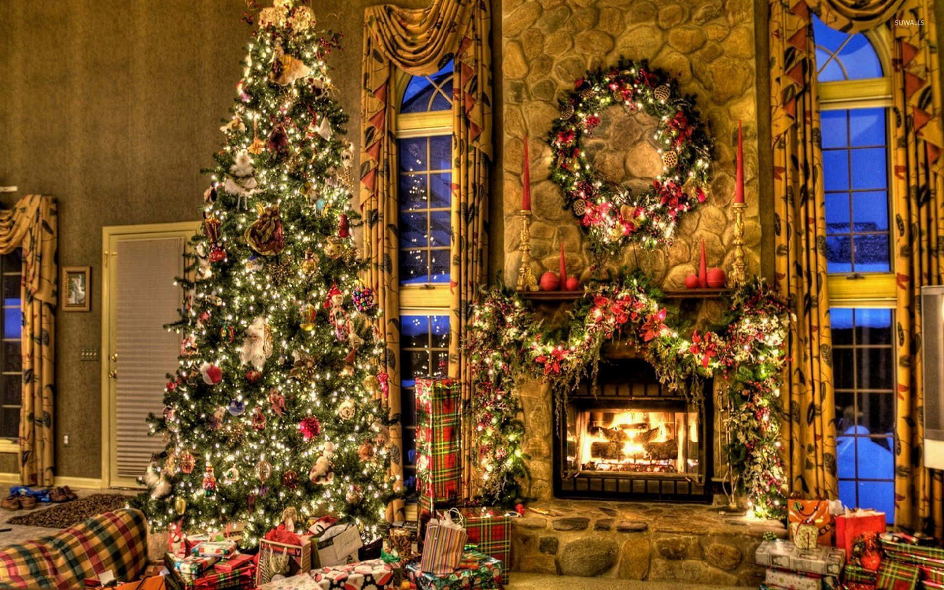 Christmas Tree Fireplace Backgrounds