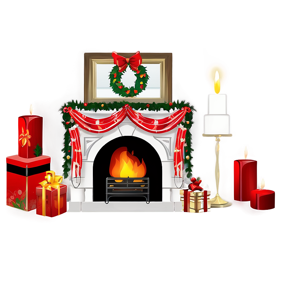 Christmas Fireplace Decor Png Aoa90 PNG