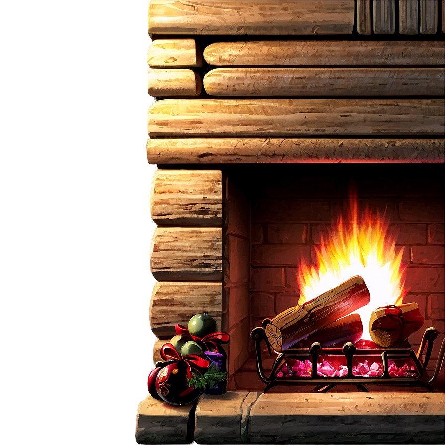 Christmas Fireplace In Log Cabin Png 44 PNG