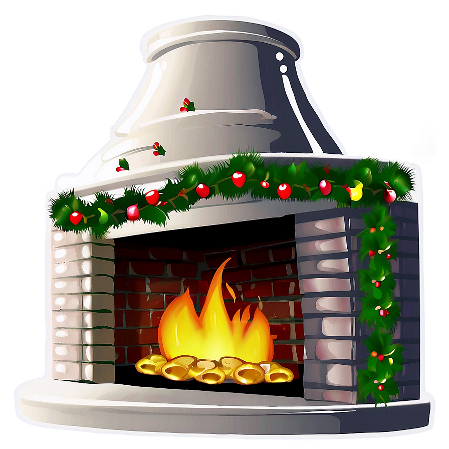 Christmas Fireplace With Holly Decoration Png Dcn PNG