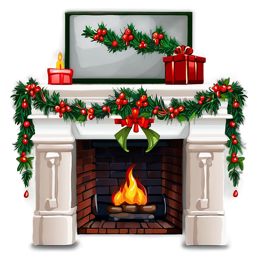 Christmas Fireplace With Mistletoe Png 06262024 PNG