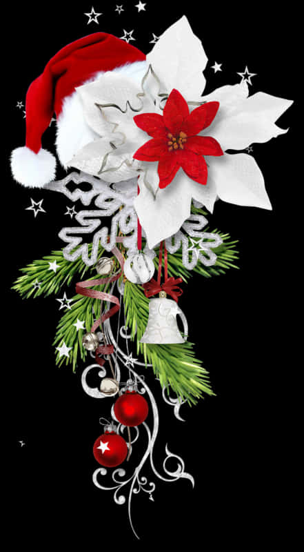 Christmas Floral Arrangementwith Santa Hat PNG