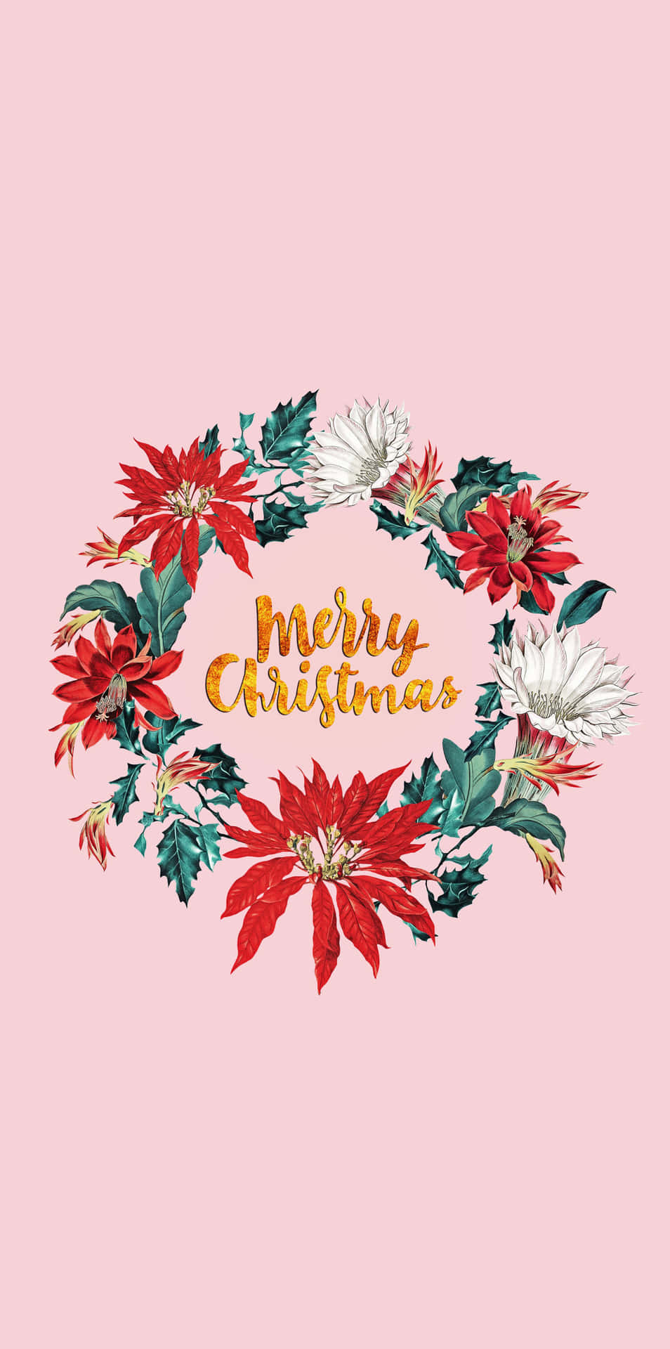 Christmas Floral Wreath Pink Background Wallpaper