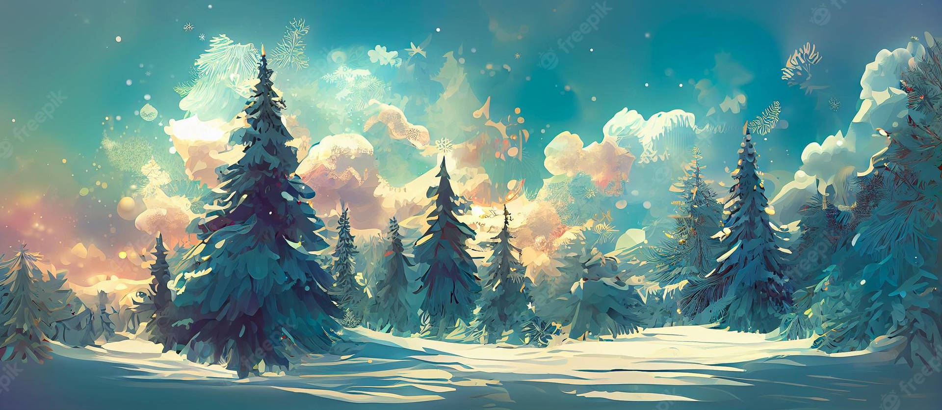 Celebrate the Holiday Season in a Magical Christmas Forest Wallpaper