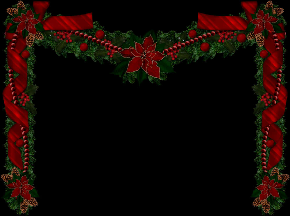 Christmas Frame Poinsettiaand Holly Decoration PNG