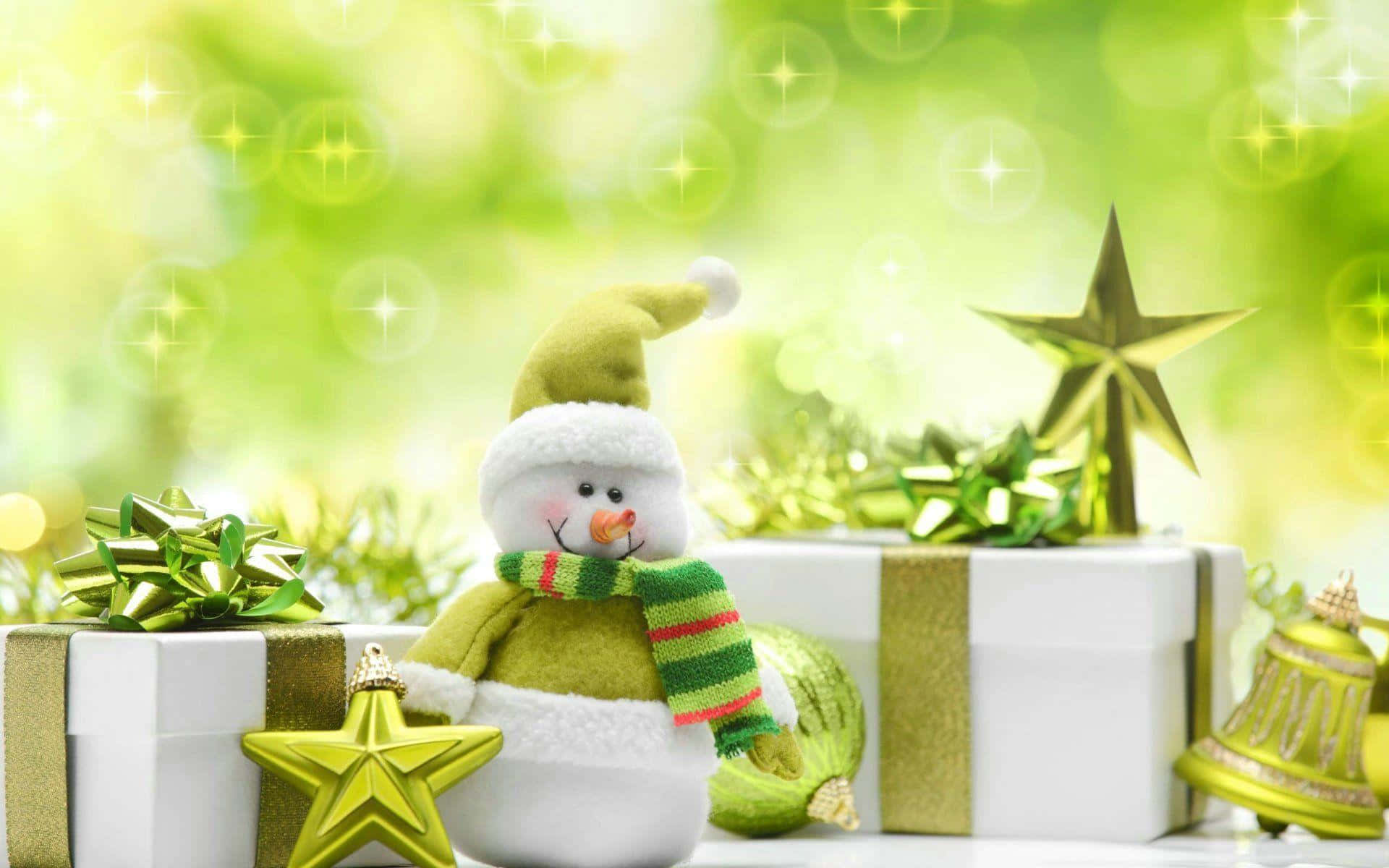Green Christmas Gifts With Snowman Picture