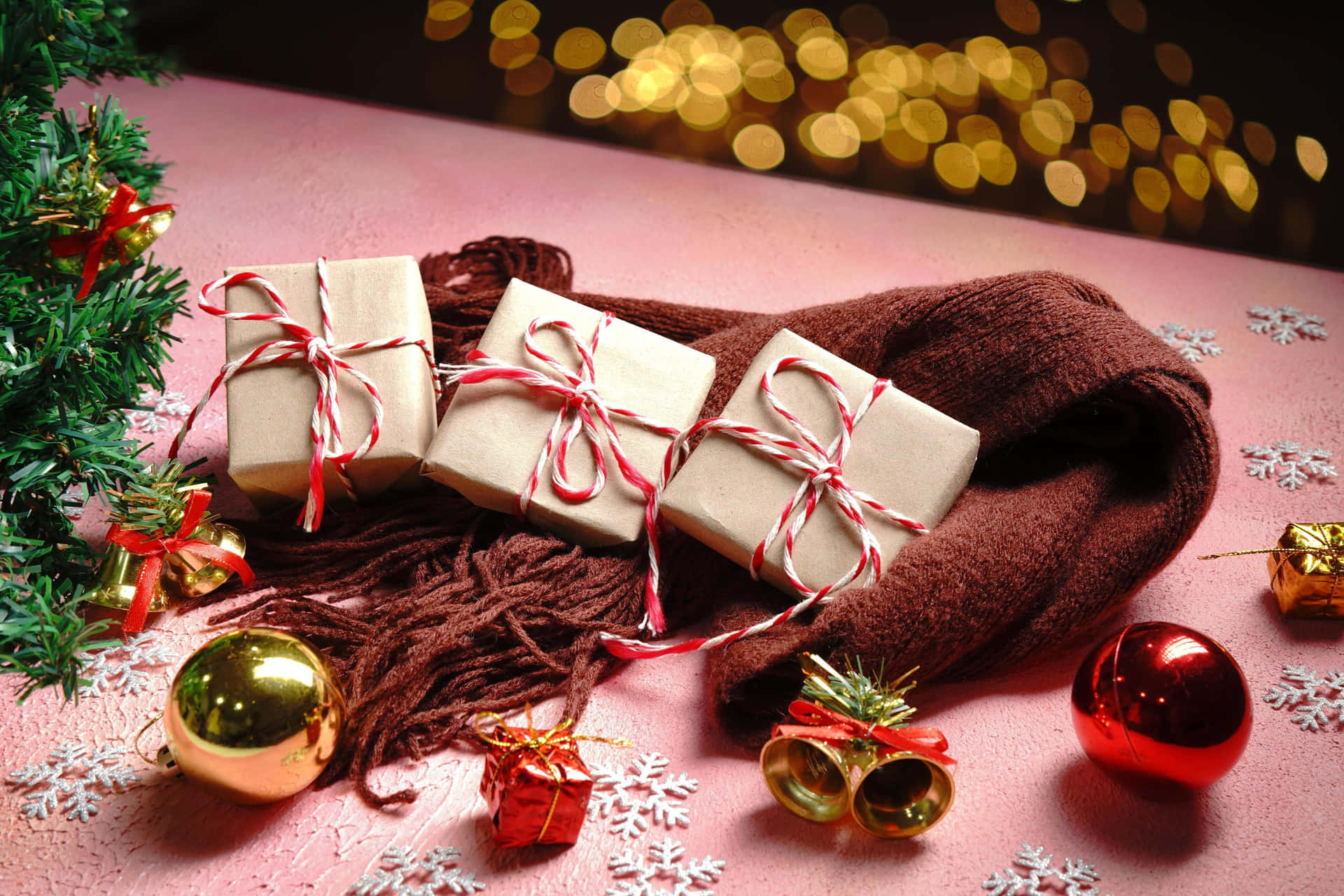 Christmas Gifts On Pink Table Picture
