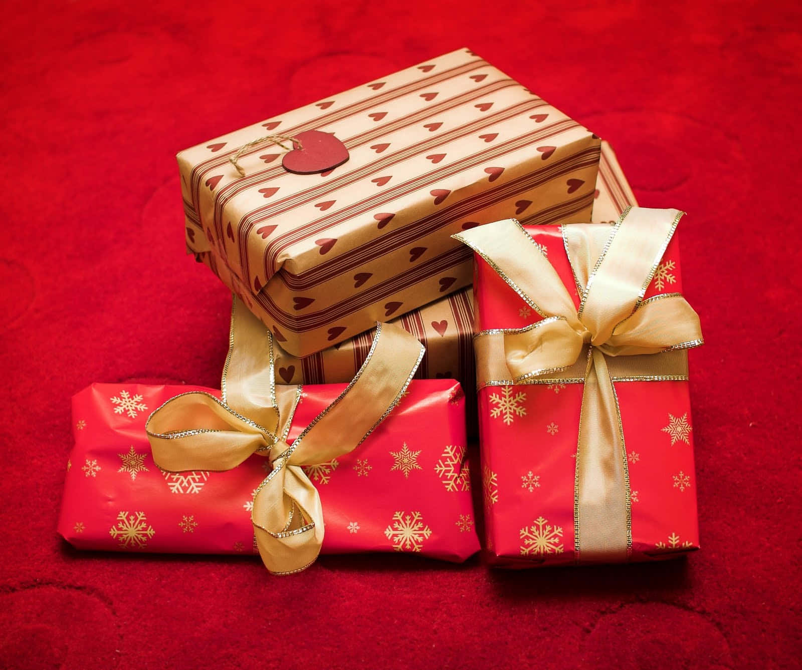 Christmas Gifts With Gold Ribbon Picture