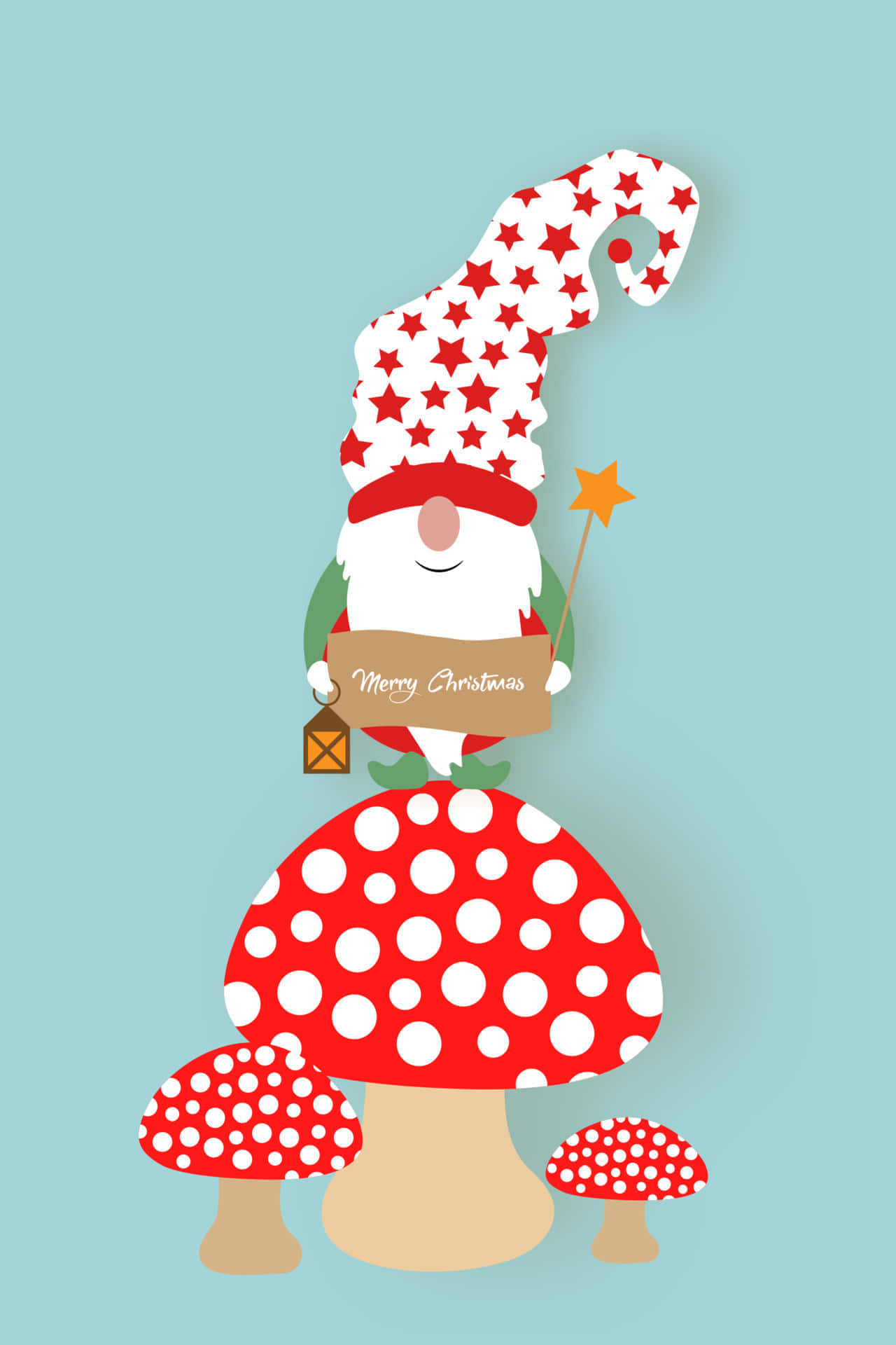 Christmas Gnome With Mushroomsand Stars Hat Wallpaper