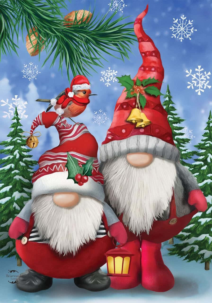 Christmas Gnomeswith Birdand Gifts.jpg Wallpaper