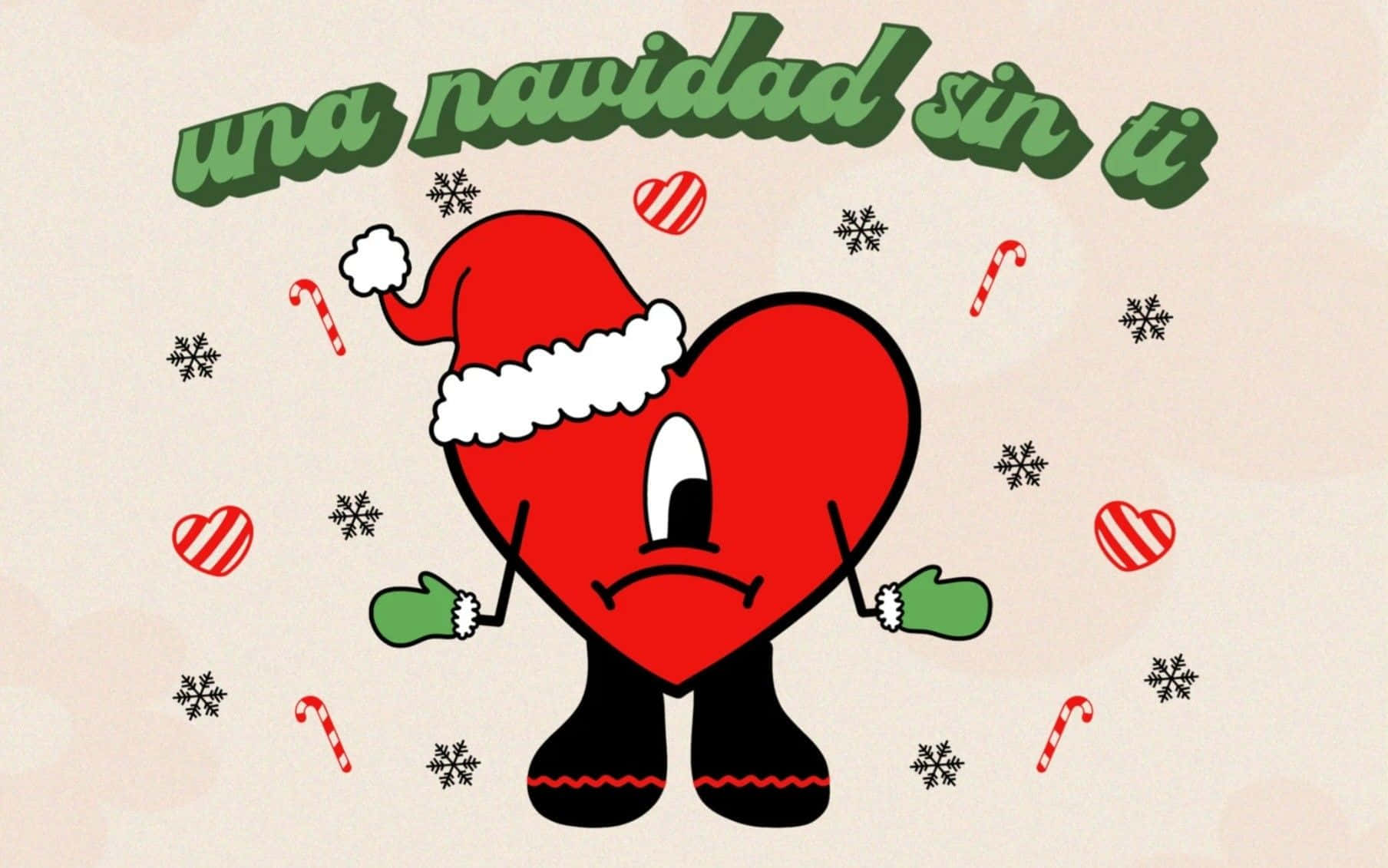 Christmas Heart Character Santa Hat Wallpaper