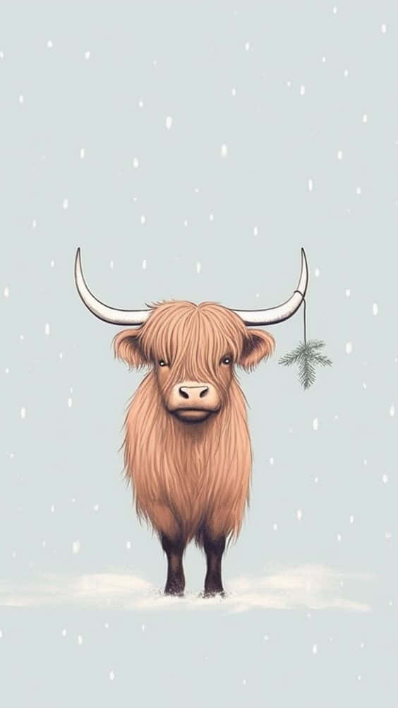 Christmas Highland Cowin Snow Wallpaper