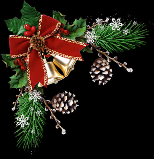 Christmas Hollyand Bells Decoration PNG