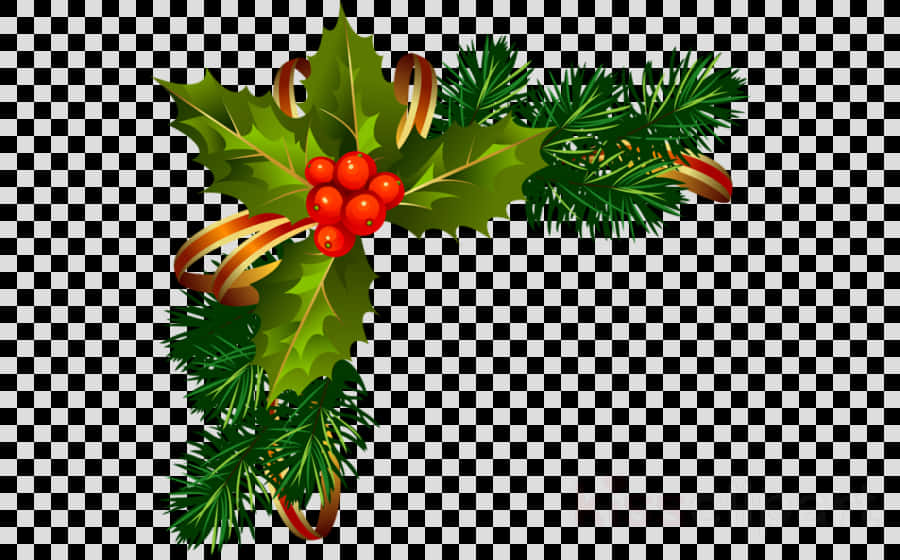 Christmas Hollyand Pine Corner Border PNG