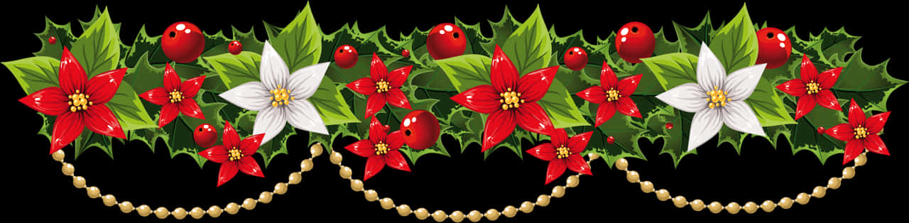 Christmas Hollyand Poinsettia Border PNG