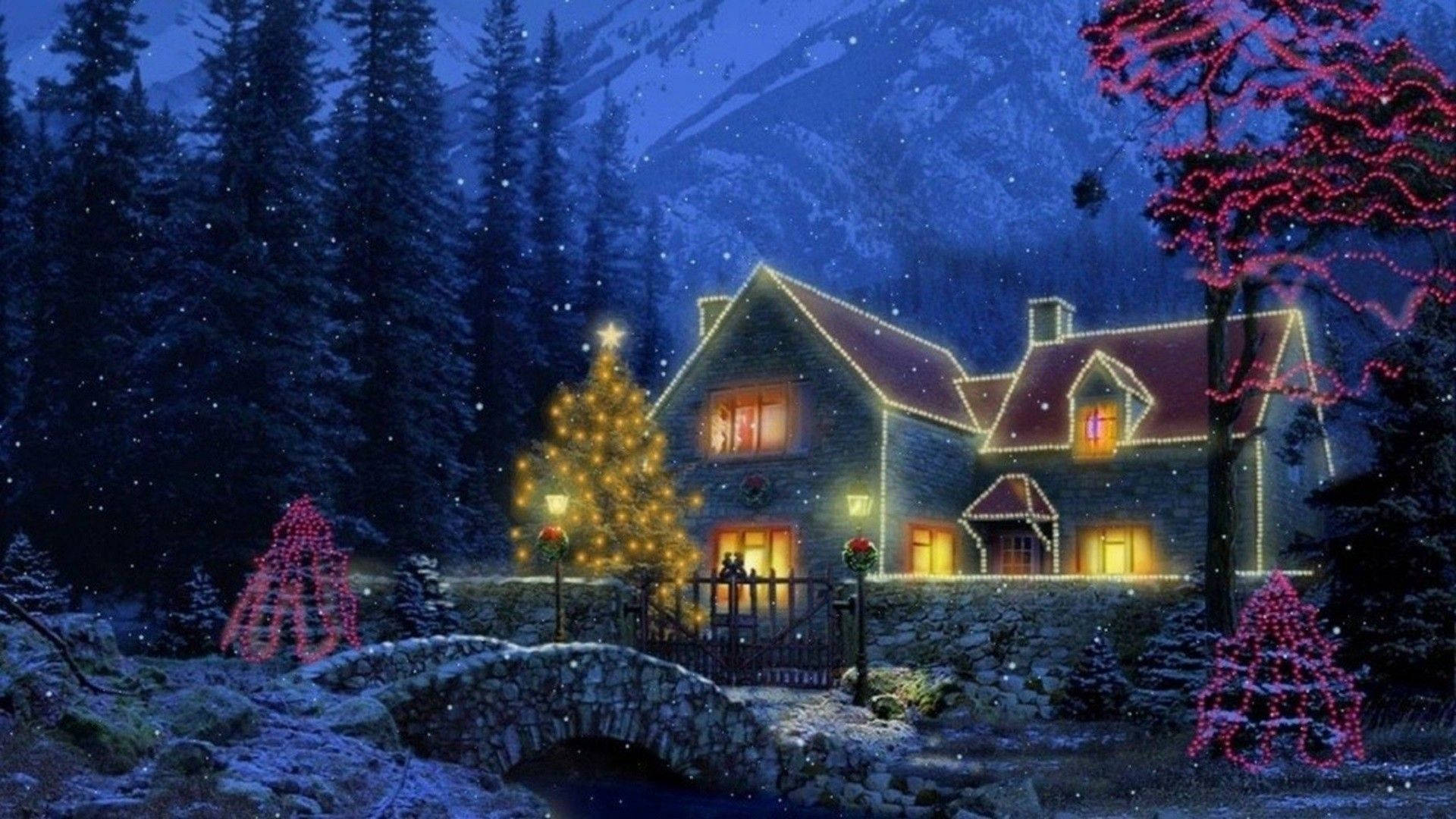 Christmas House Winter Landscape Wallpaper