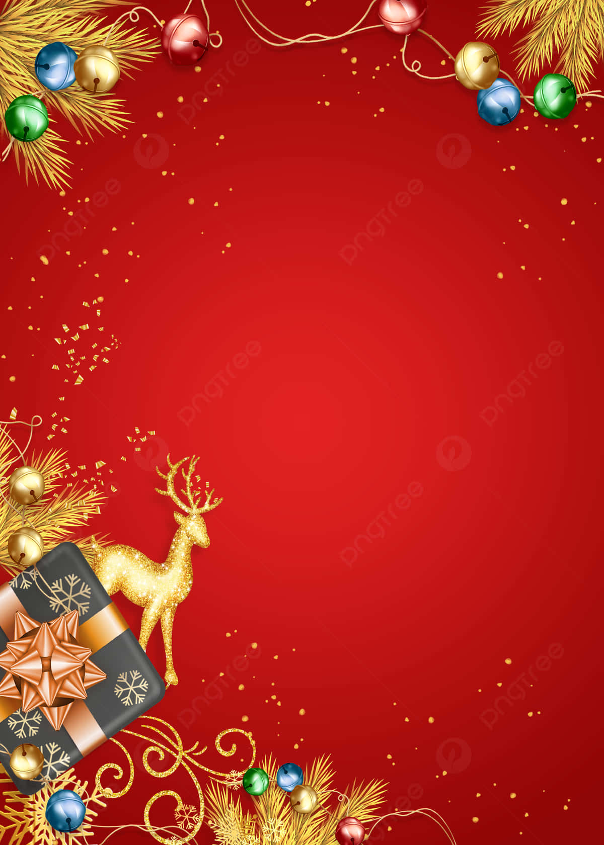 Christmas Background With Deer And Christmas Decorations