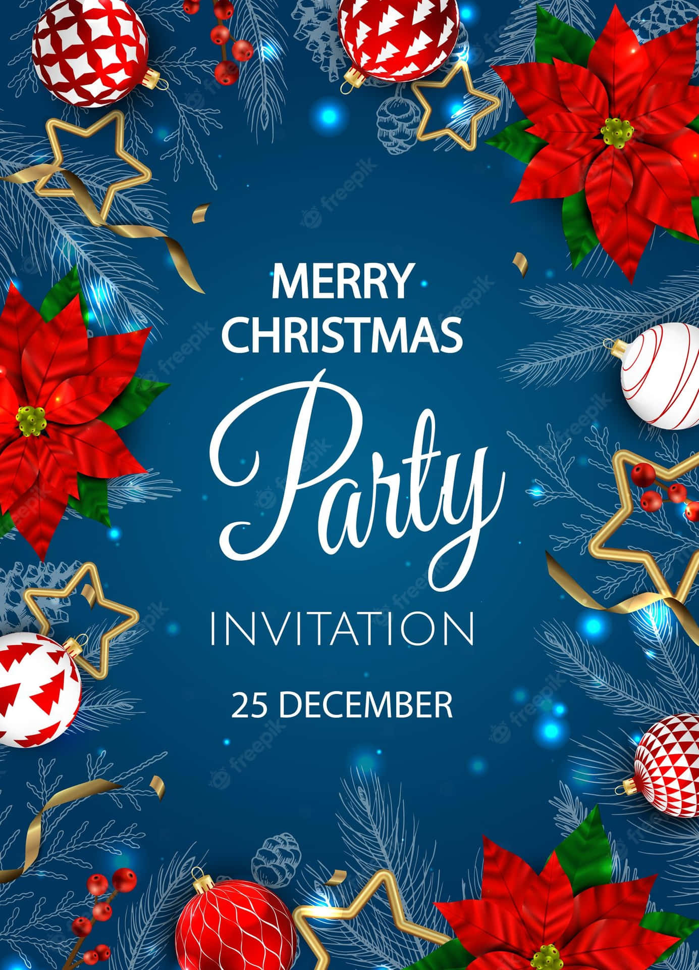 Christmas Party Invitation Template With Red And White Decorations