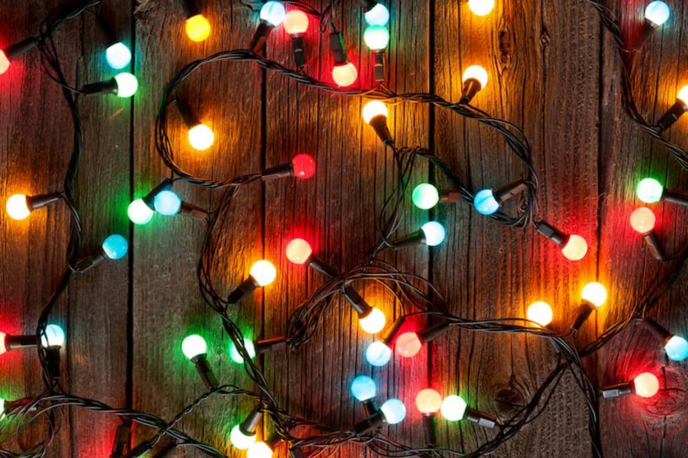 Christmas Light On Wooden Wall Picture