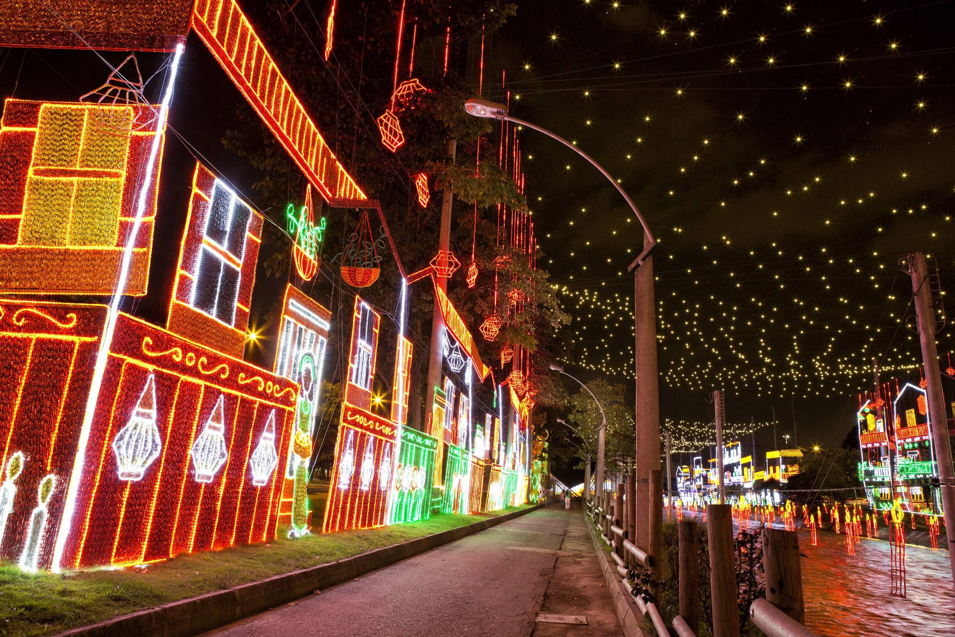 Illuminazione Di Natale A Medellin Sfondo