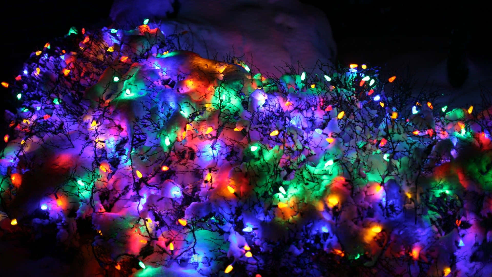 A Colorful Display Of Christmas Lights In The Snow