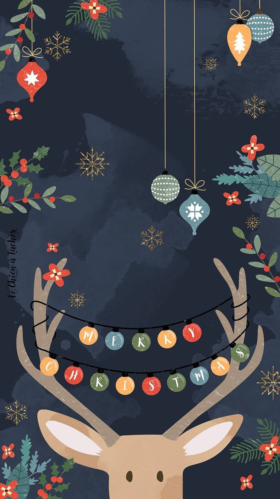 Christmas Lights On Cute Reindeer Wallpaper