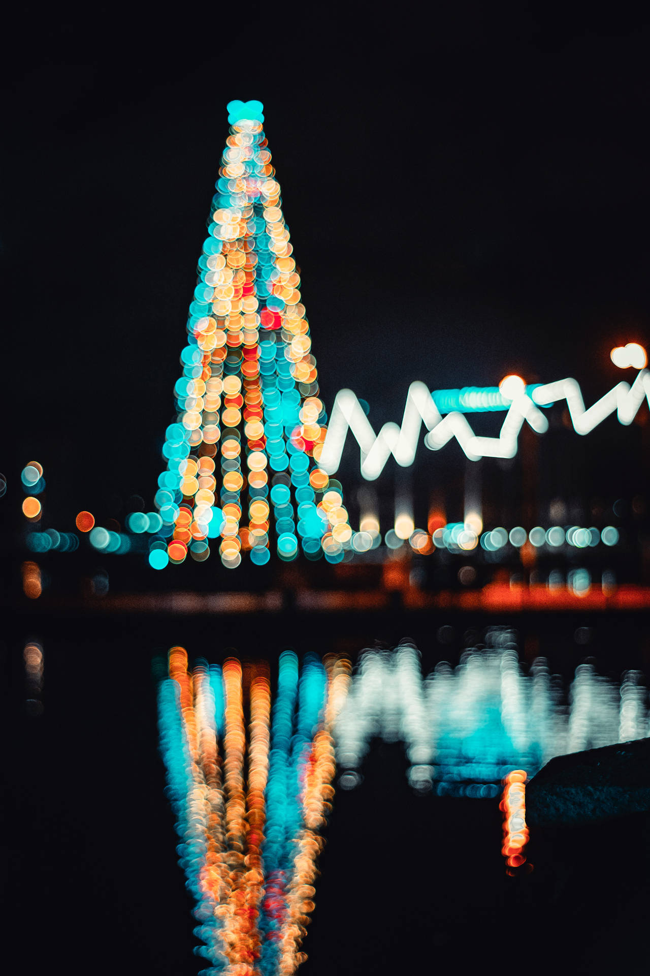 Christmas Lights Tree Water Reflection