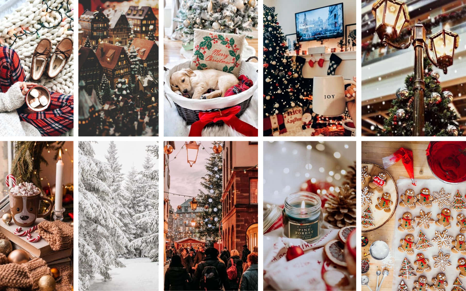 Collagede Navidad Con Decoraciones Y Ornamentos Navideños Fondo de pantalla