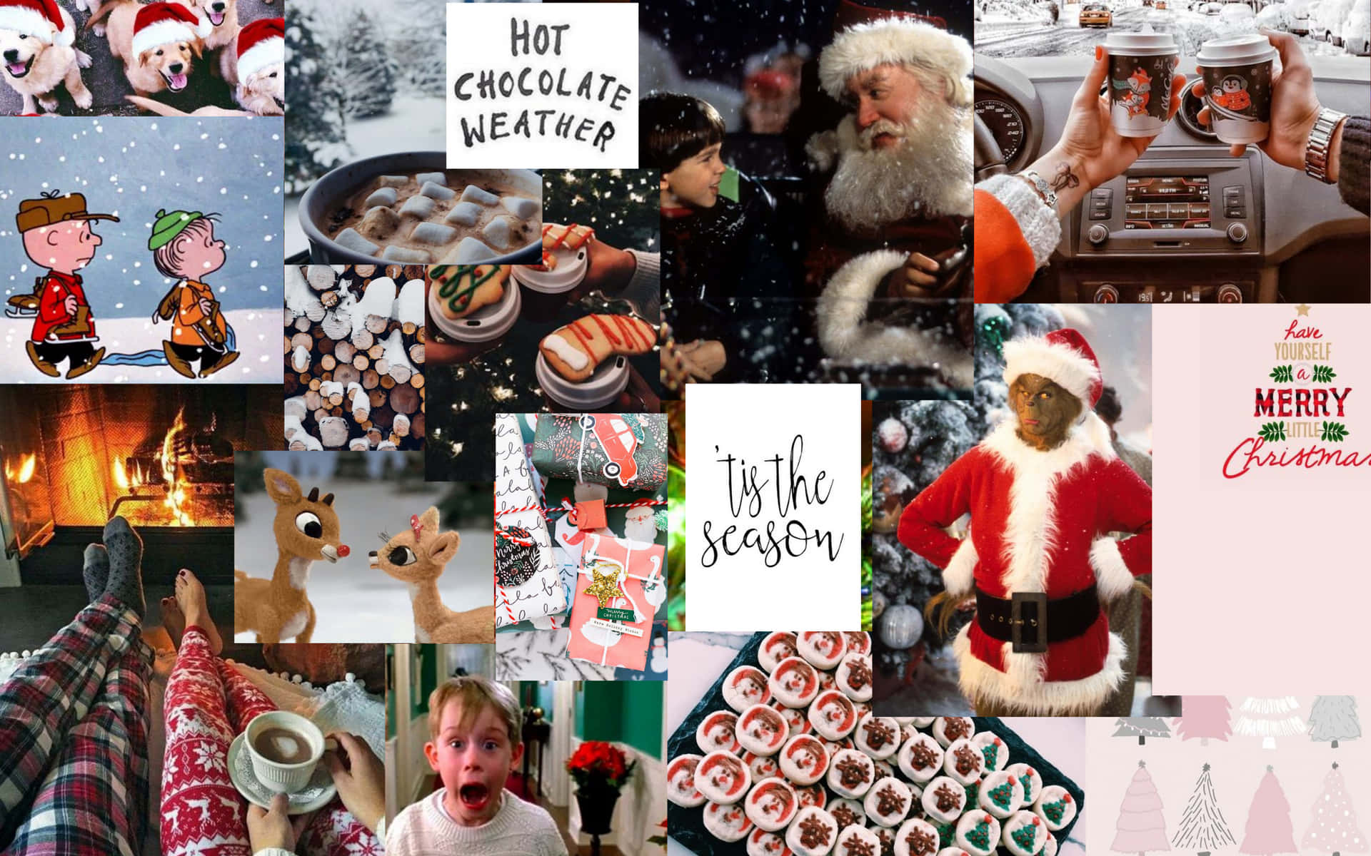 A Collage Of Christmas Pictures With Santa Claus And A Christmas Tree Wallpaper