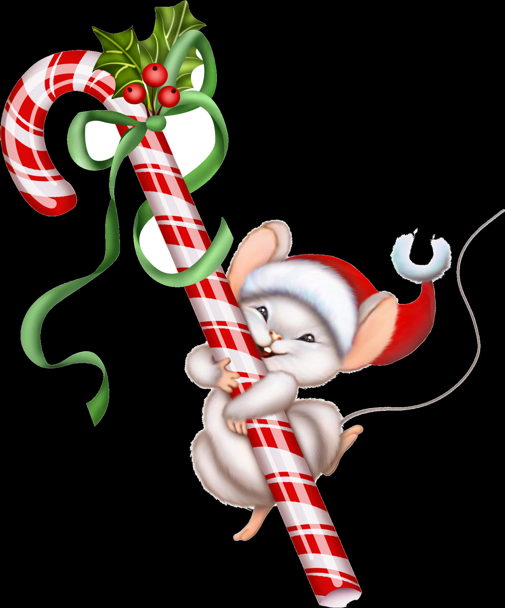 Christmas Mouse Candy Cane Celebration PNG