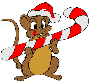 Christmas Mousewith Candy Cane PNG