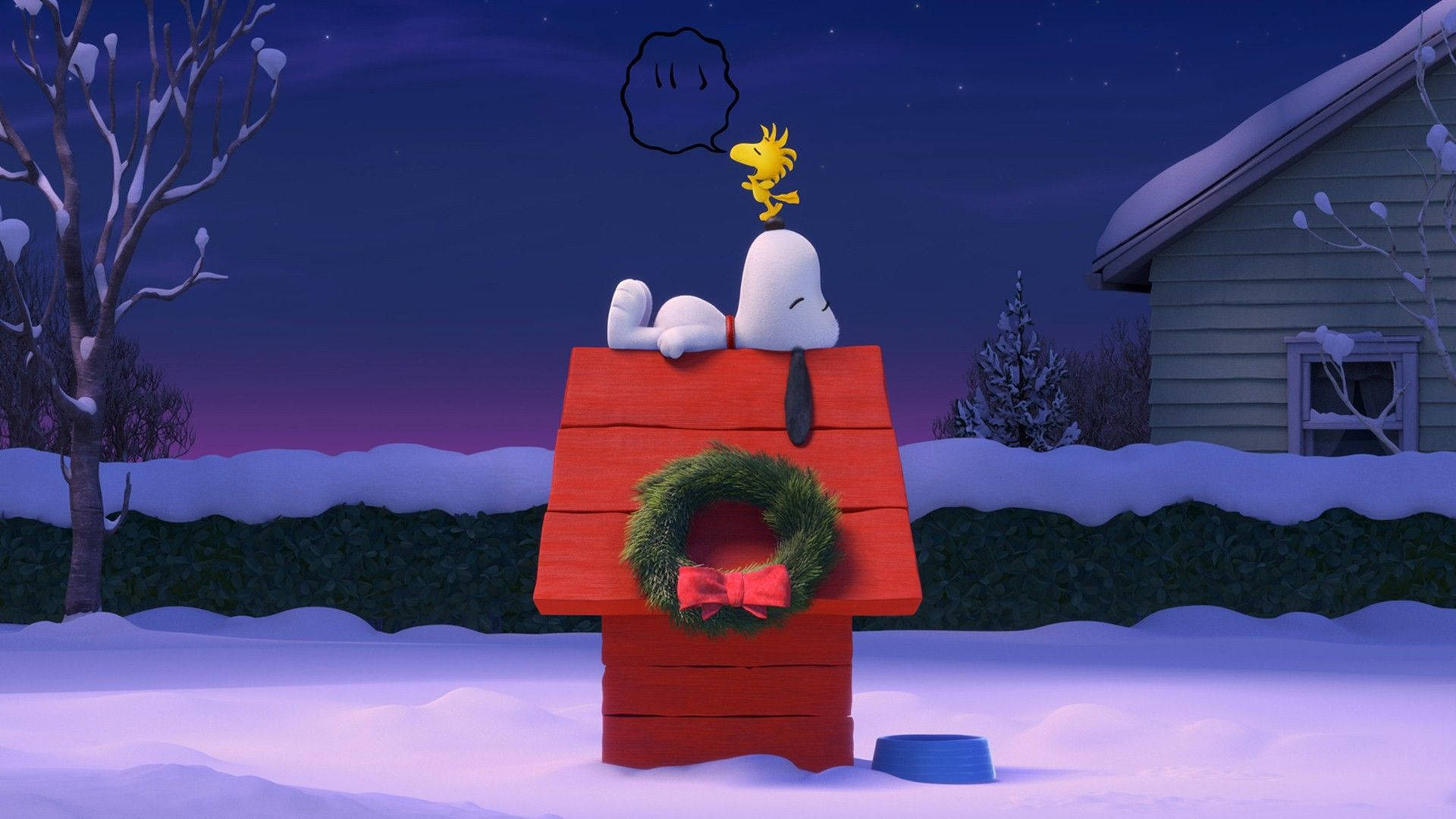Snoopy og hans hund sidder på en juletræ gren. Wallpaper