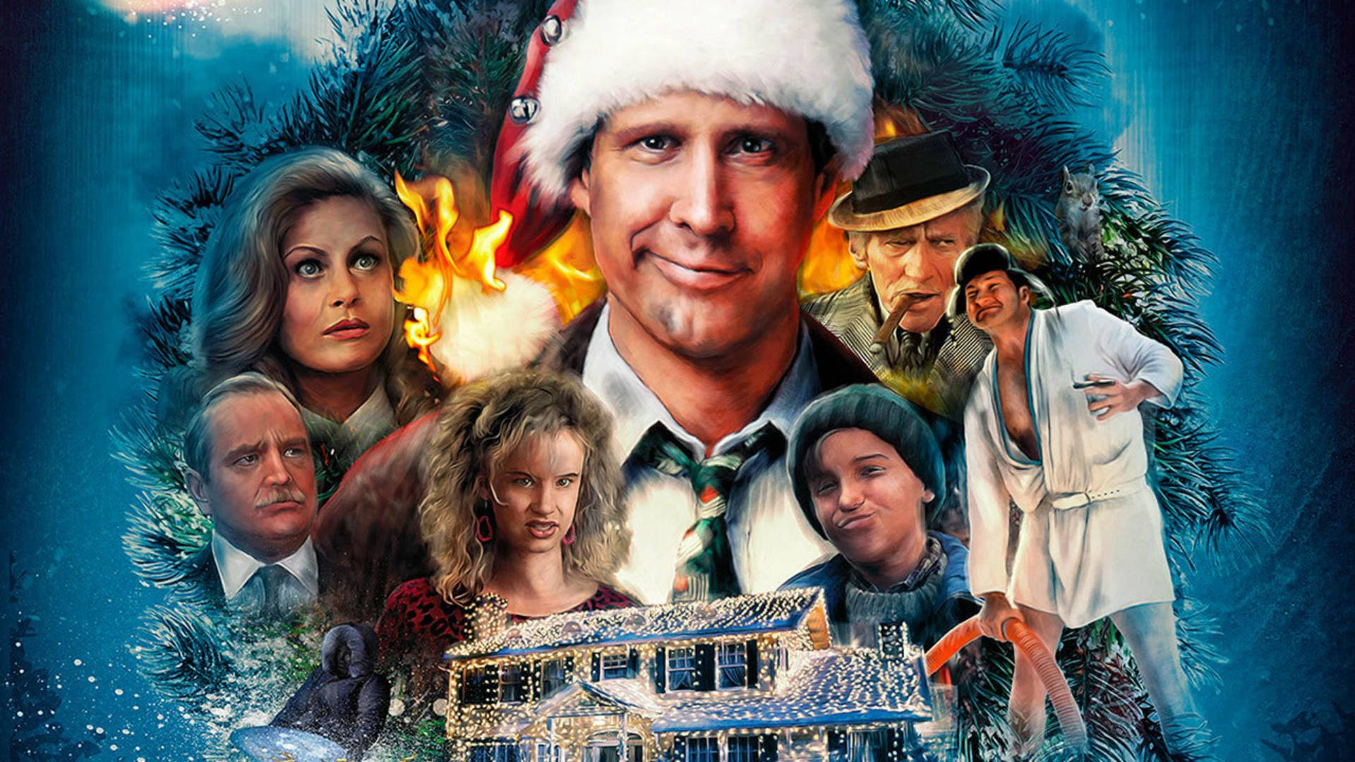 on Snowy Background - Julefilmen National Lampoon's Christmas Vacation-ensemble på snelandskab. Wallpaper