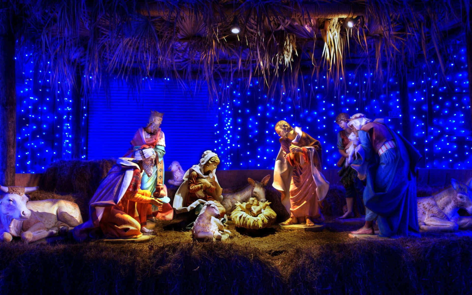 Natividadde Navidad En El Cielo Nocturno Azul Fondo de pantalla