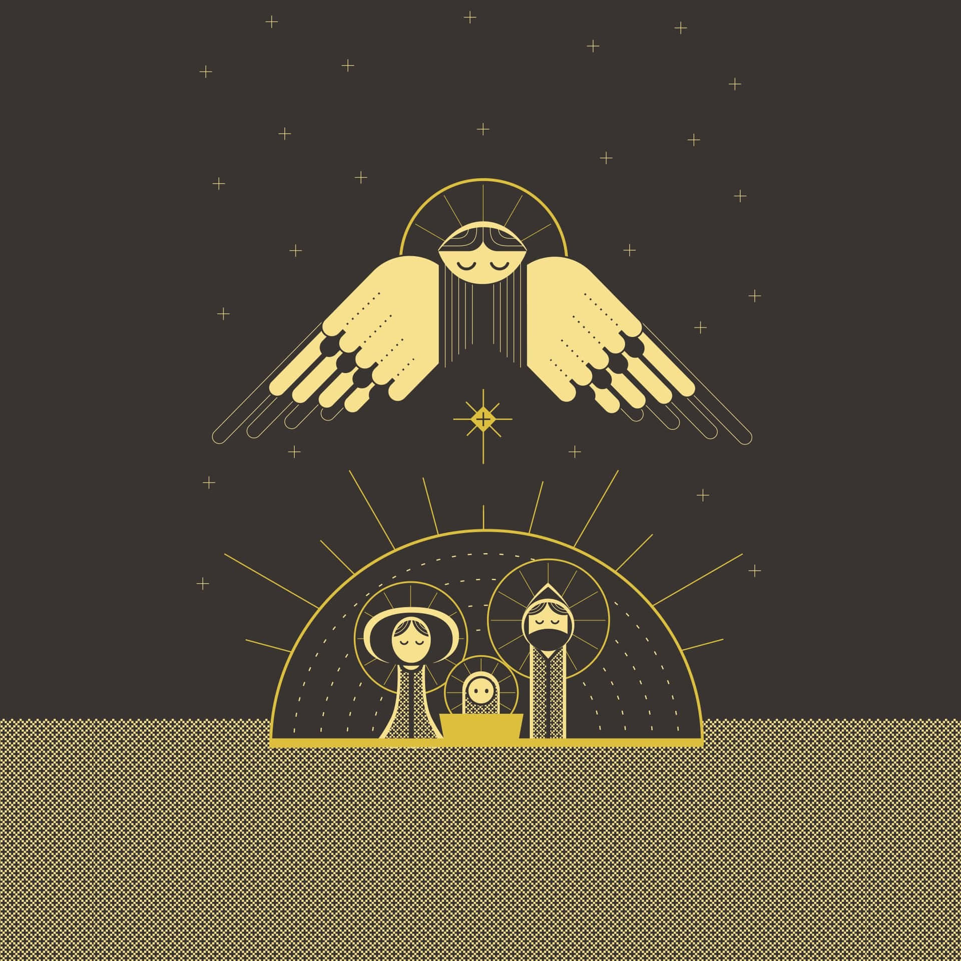 En natsscene med engle og Jesus. Wallpaper