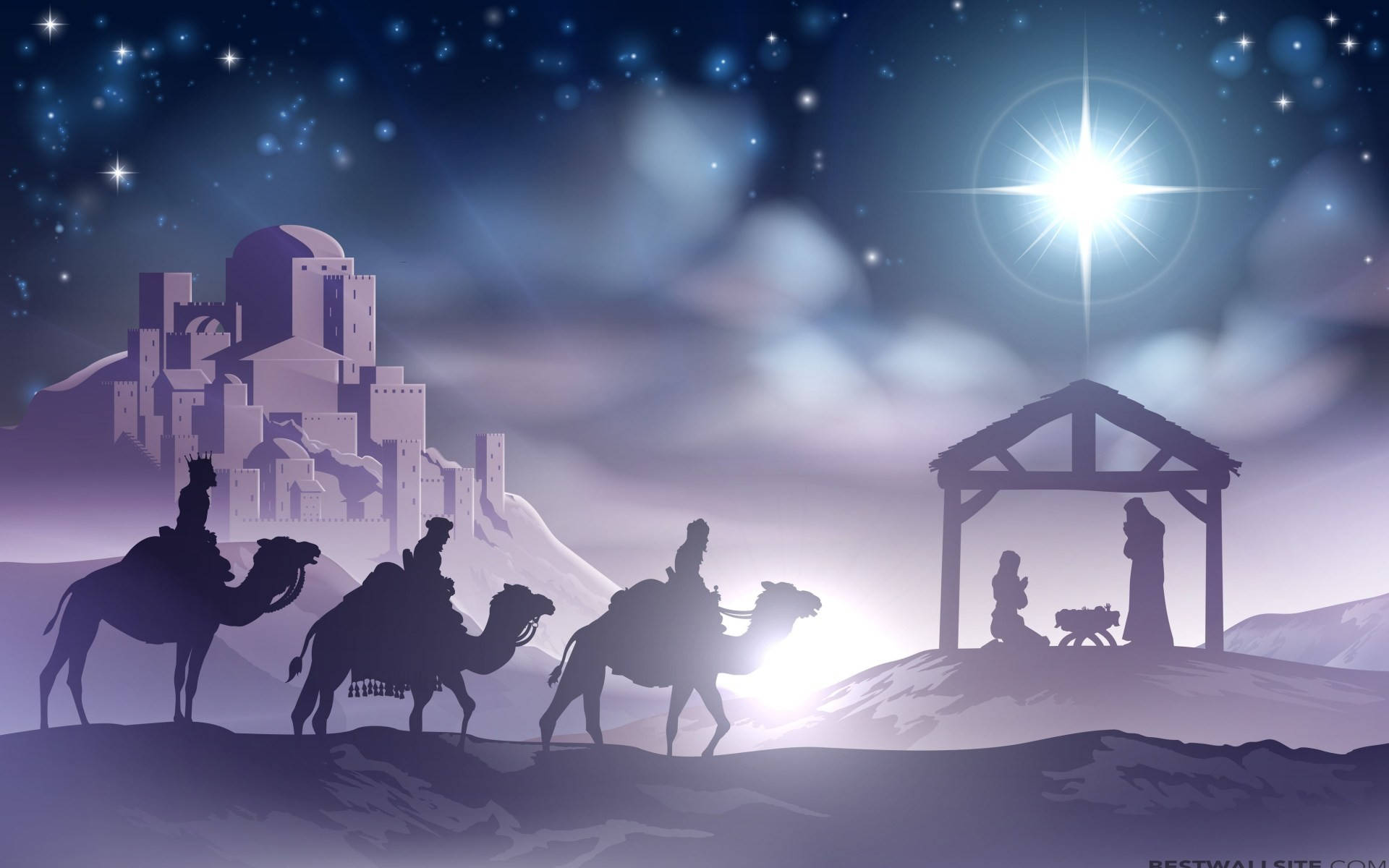 Christmas Nativity Scene Cartoon Wallpaper
