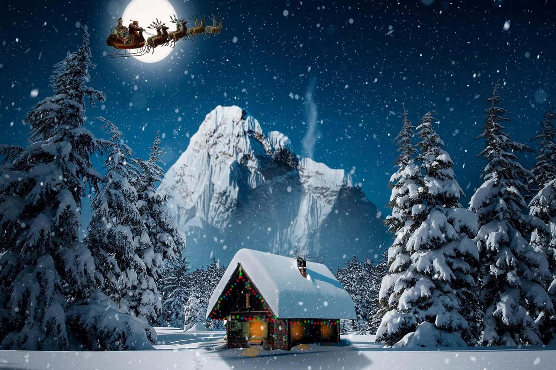 Christmas Night Snowfall Wallpaper