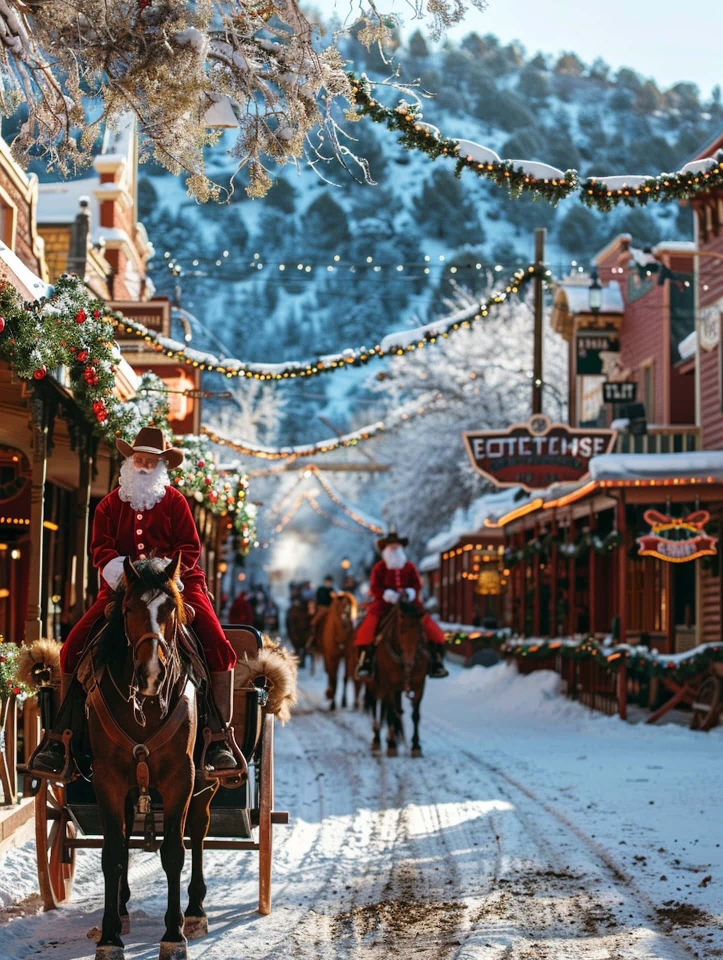 Christmas Paradein Snowy Mountain Town Wallpaper