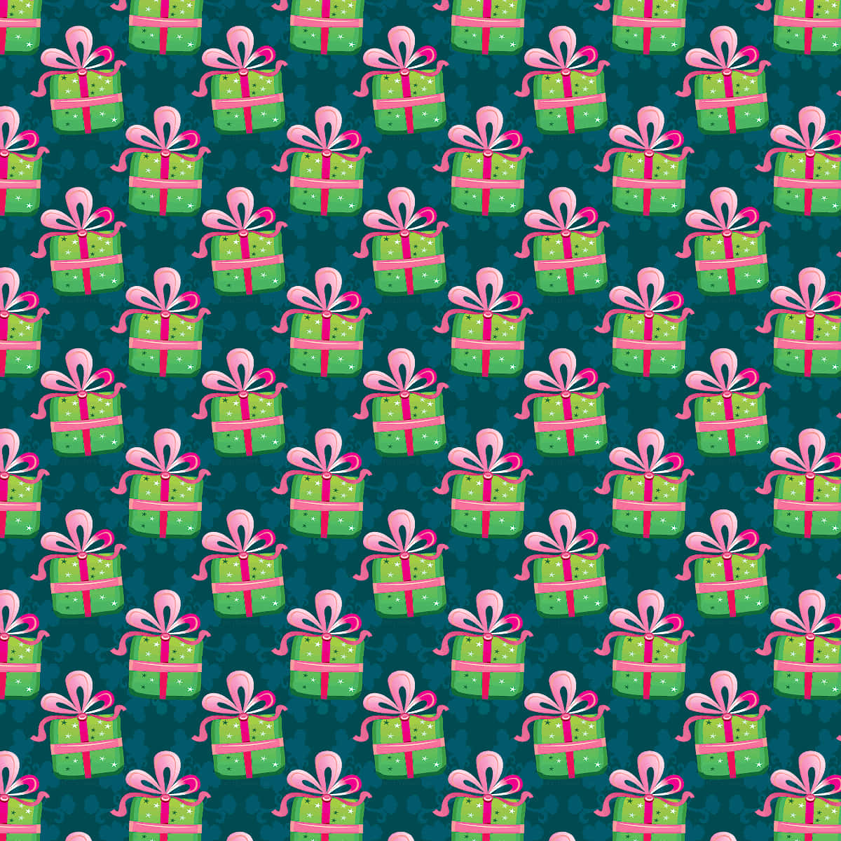 A Green And Pink Pattern With Presents On It Wallpaper