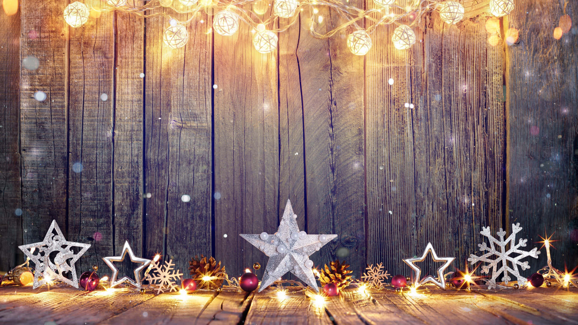 Christmas Decorations On A Wooden Background Wallpaper