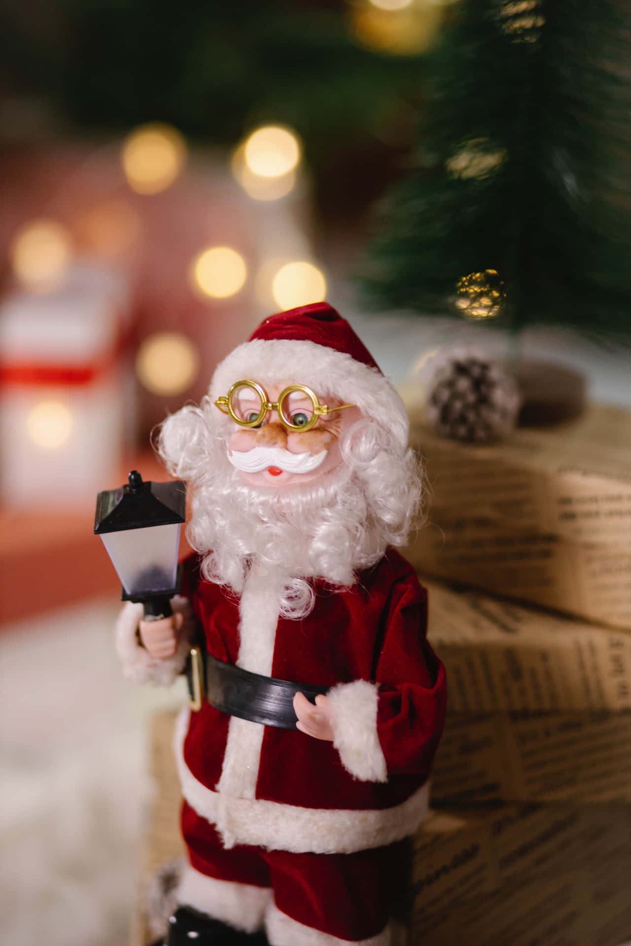 Sfondofotografico Con La Figura Di Babbo Natale In Miniatura