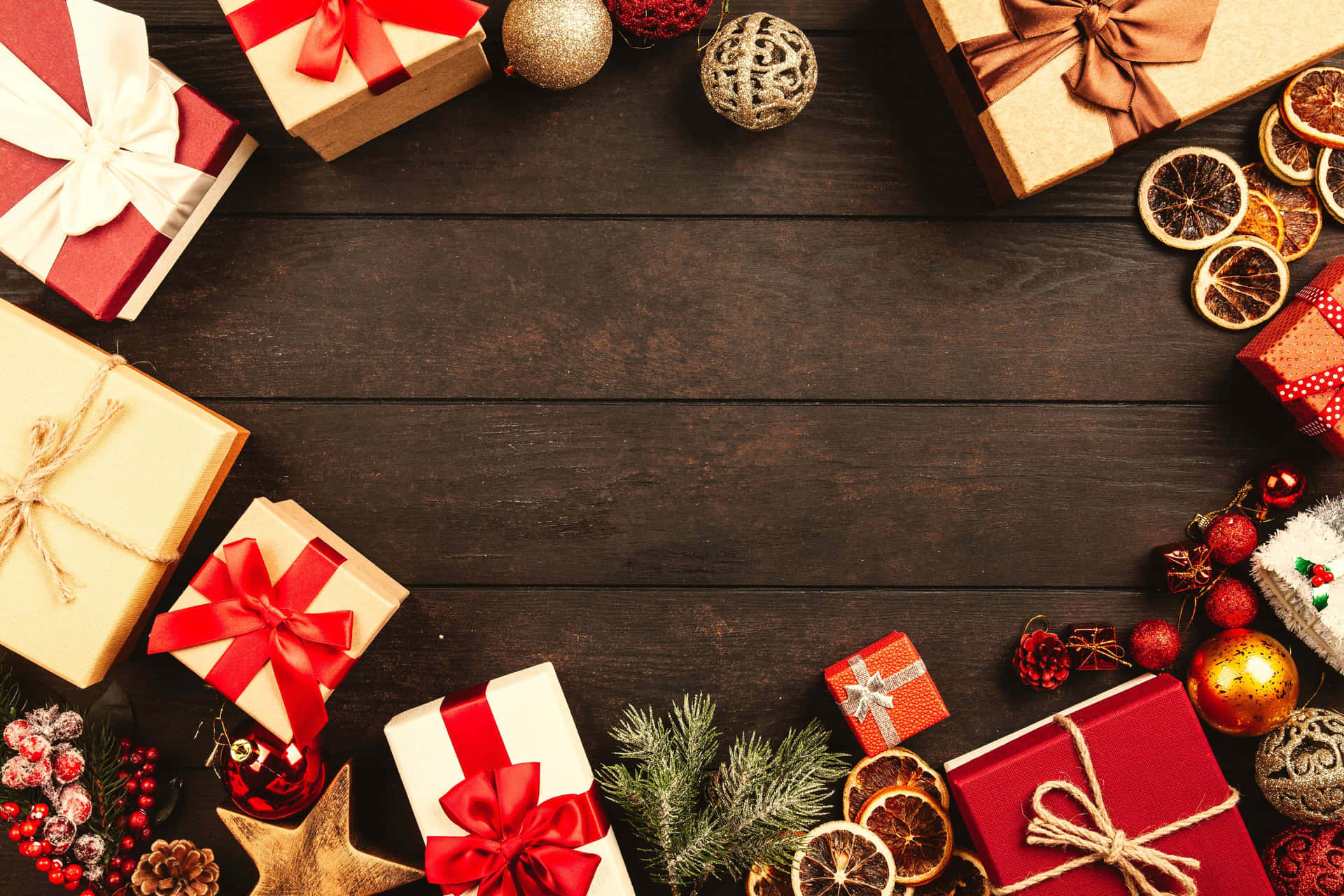 Flat Lay Of Presents Christmas Photo Background