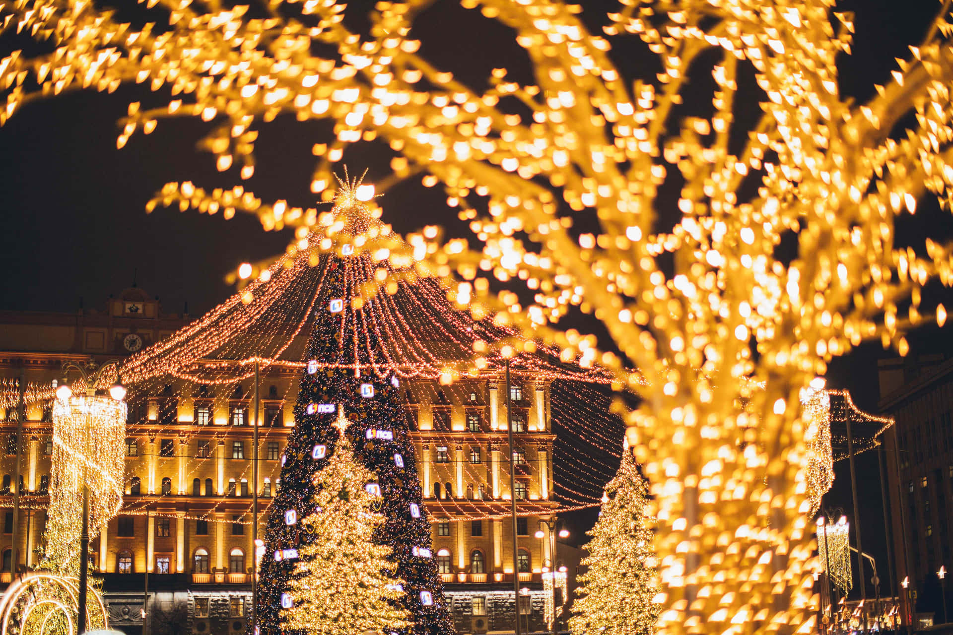 Golden Lights Christmas Photo Background