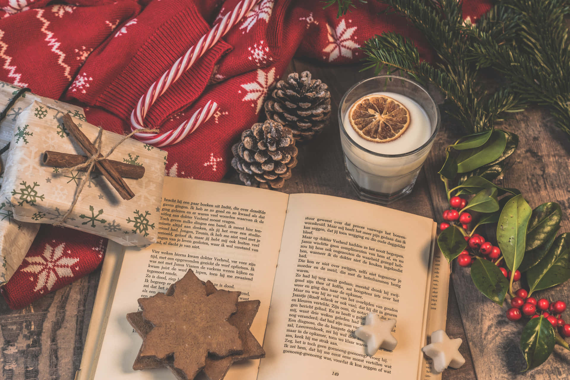 Open Book Flat Lay Christmas Photo Background