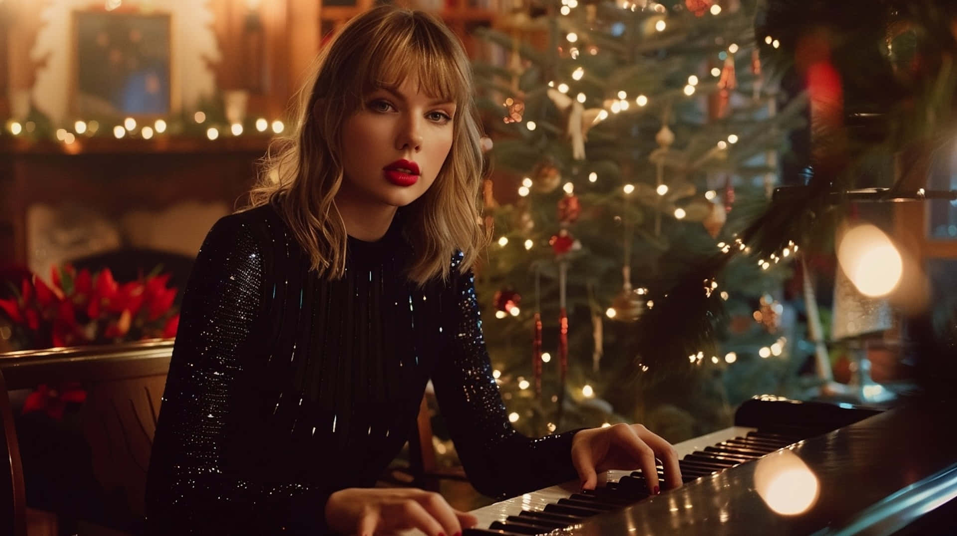 Christmas Piano Momentwith Taylor Swift Wallpaper