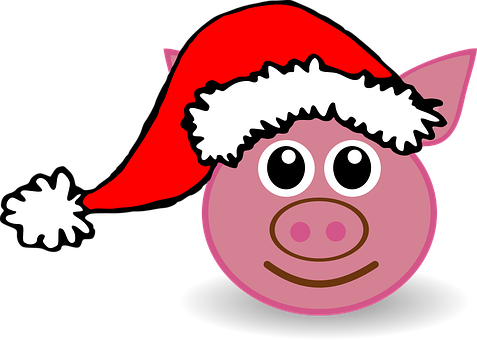 Christmas Pig Cartoon Santa Hat PNG