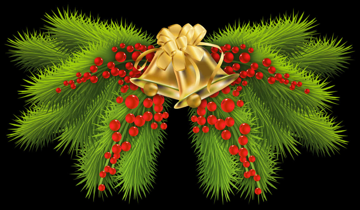 Christmas Pineand Bells Decoration PNG